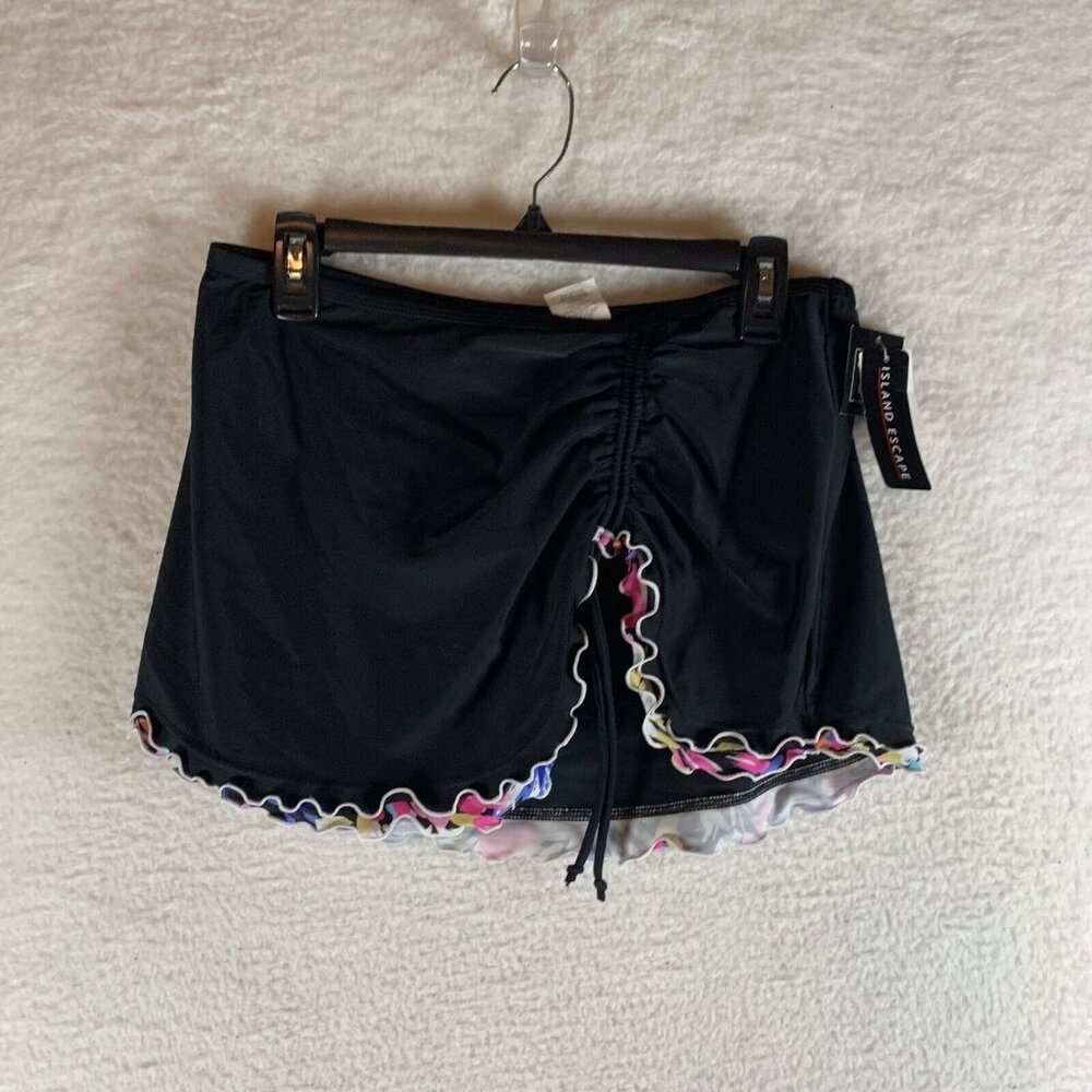 Island Escape Mariposa Swim Skirt Women's 6 Black Ruched Built-in Brief Swimwear